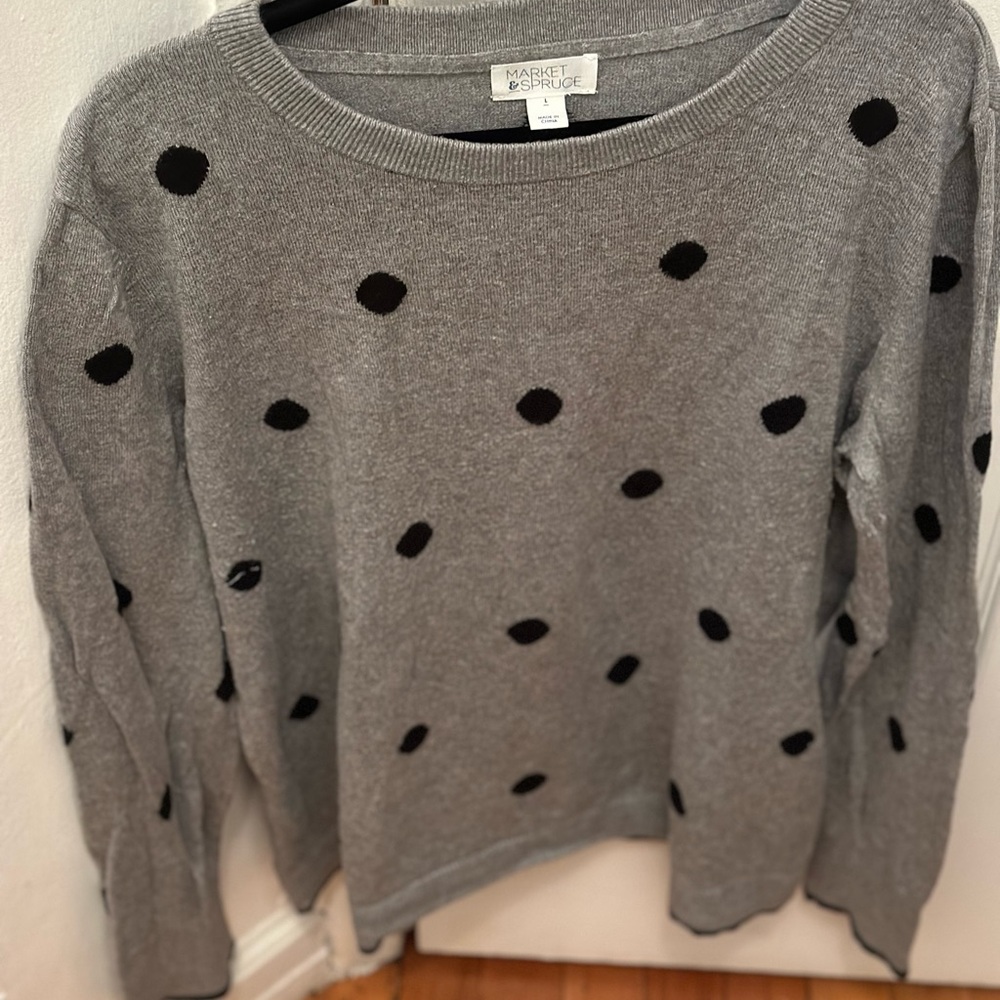 Market & Spruce Gray Polka Dot Sweater